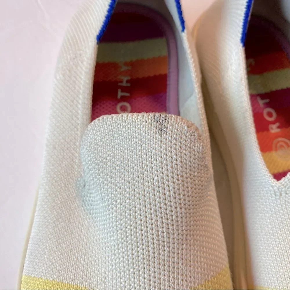 Rothy's Pink Candy Stripe white rainbow slip on sneaker shoes flats round kids 3